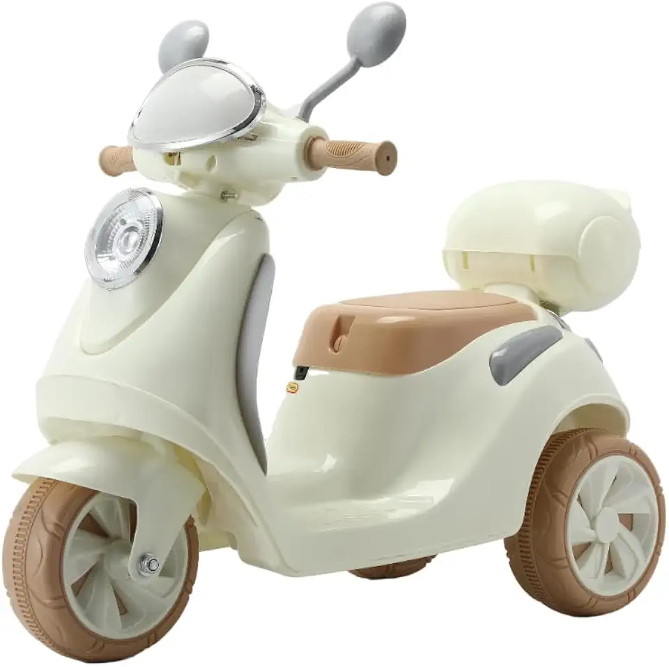 Bang Toys - Scooter Elétrica Infantil Bella T3 6V - com Bagageiro, Luzes de LED, Sons, Entrada USB/MP3, Indicador de Bateria - Suporta até 30kg - Cor Bege