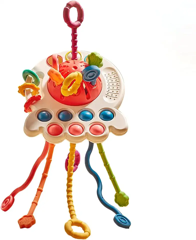 Brinquedo Montessori de Puxar Cordão para Bebês - Brinquedo Sensorial para Crianças de 6 a 12 Meses - Silicone