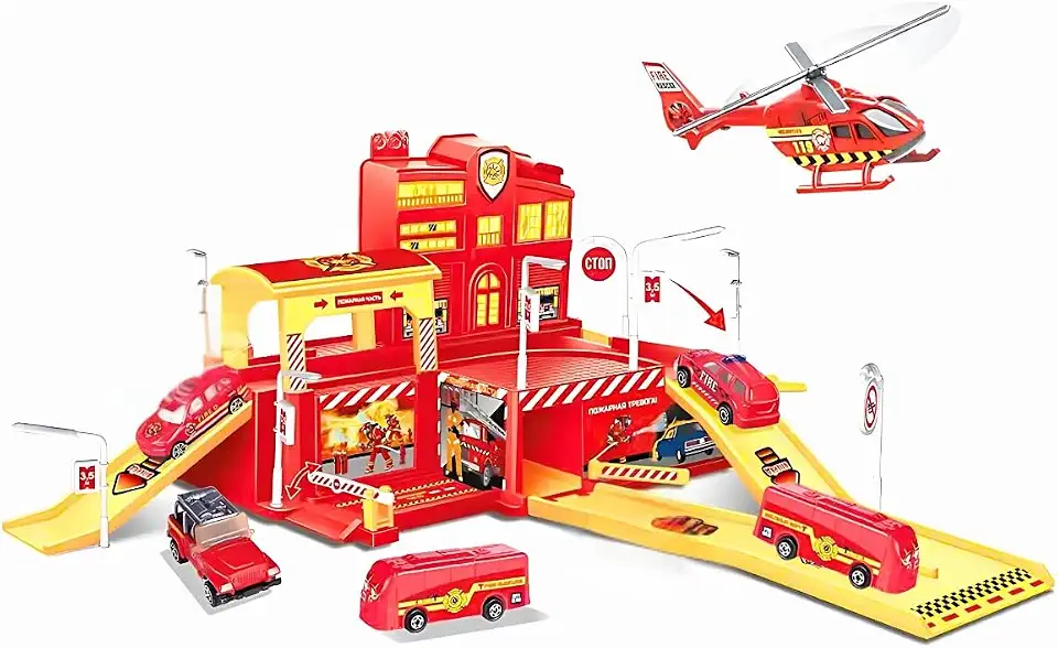 Pista de Carrinhos Infantil Garagem com Acessórios Bombeiro Maxi Toys