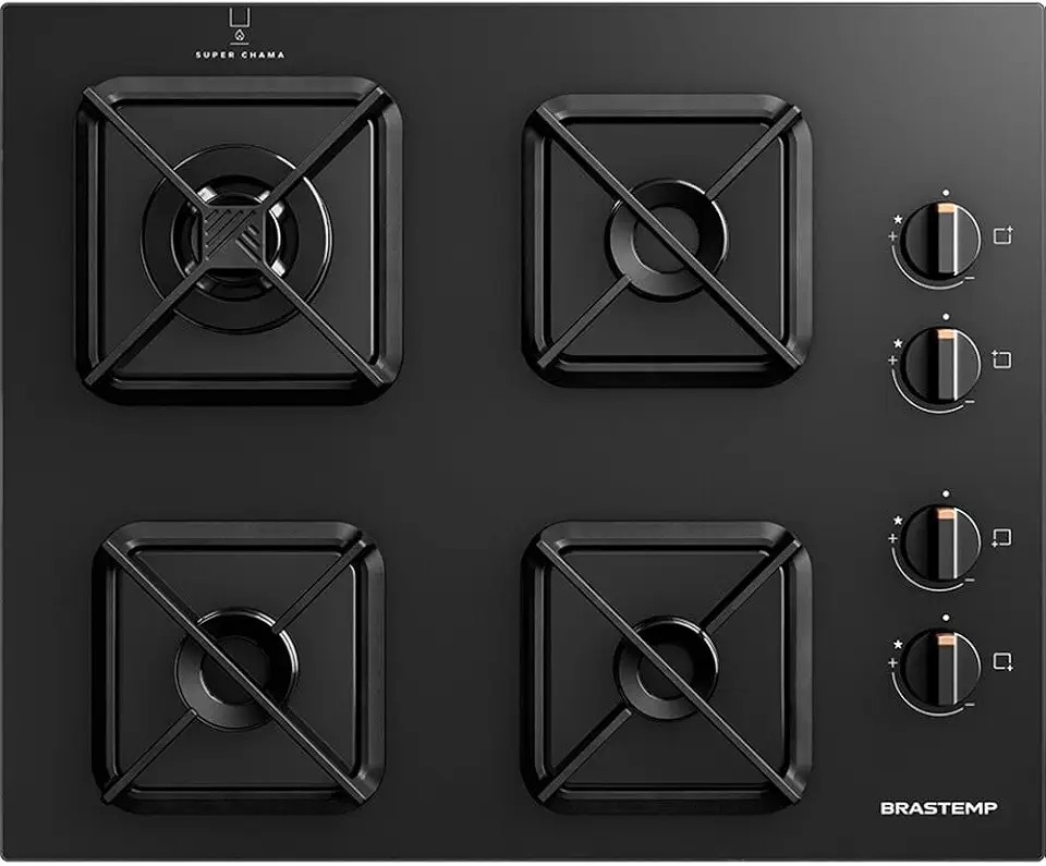Cooktop 4 Bocas a Gás GLP Brastemp Mesa de Vidro Preto Acendimento Superautomático BDS62AE