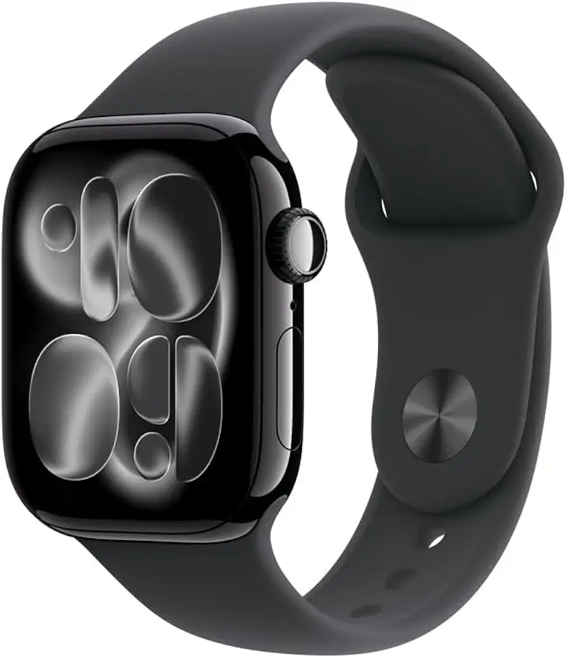 Apple Watch Series 11 GPS, Caixa em alumínio preto brilhante de 42 mm com Bracelete desportiva preta - M/G