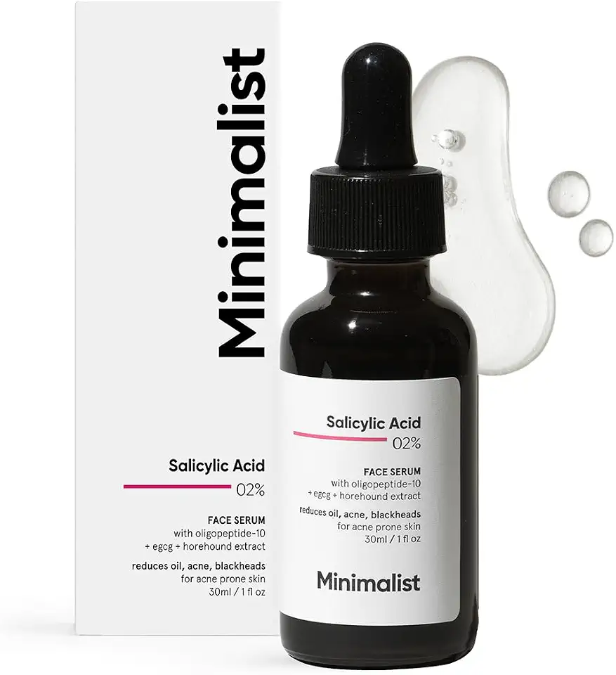 Minimalist Soro de ácido salicílico 2% para acne, cravos e poros abertos | Reduz o excesso de óleo e textura irregular | Esfoliante líquido BHA para peles propensas a acne e oleosa | Para mulheres e