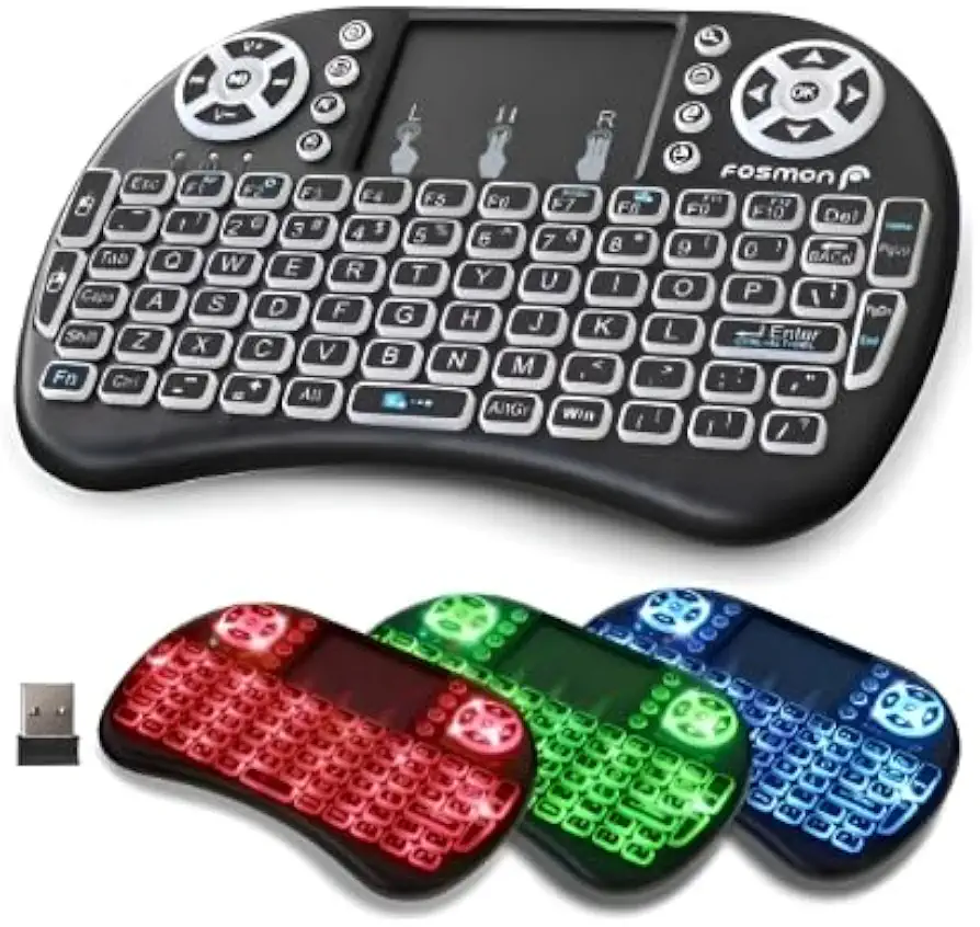 Mini Teclado Universal Sem Fio com Retroiluminação LED, Controle Remoto para Smart TV, PC, TV Box, Preto