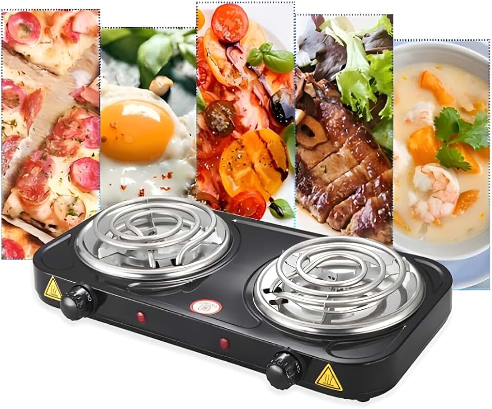 Fogão Elétrico 2 Bocas Cooktop de mesa 220v – Fogareiro Portátil Cooktop de Mesa para Camping, Viagem e Uso Doméstico (Preto)