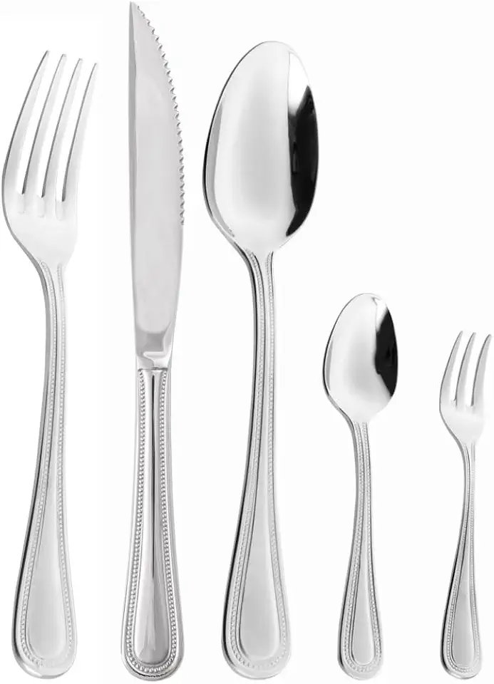 WOLFF - Faqueiro de Aço Inox Pérola 30 Peças com Faca para Churrasco - Jogos de Talheres - Mesa Posta - Utensílios de Cozinha, Enxoval, Casamento, Decoração