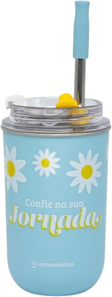 Zonacriativa – Copo Neo com Canudo 300ml Amigas Primavera | Copo em Aço Inox com Tampa de Pressão e Estampa Floral | Hidratação e Estilo para Compartilhar com sua Melhor Amiga
