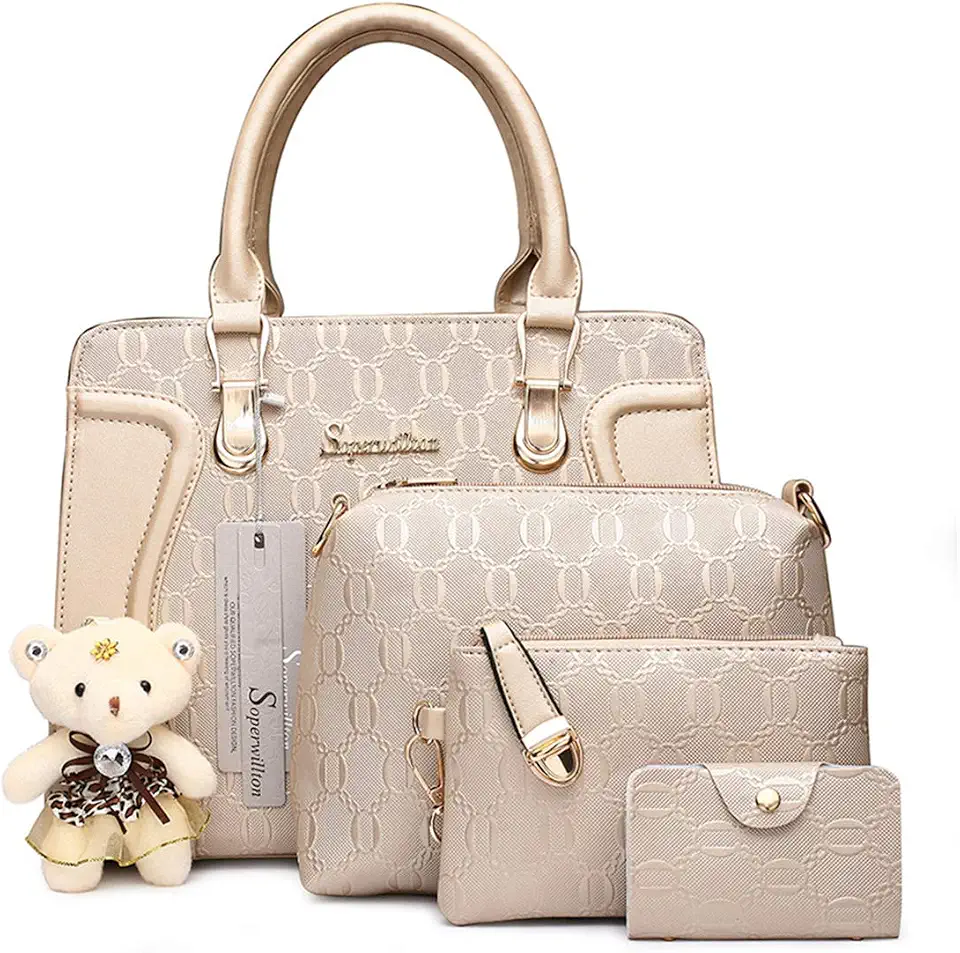 Bolsa feminina fashion bolsa de ombro, alça superior, conjunto de 4 peças