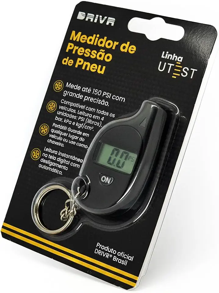 Mini Medidor de Pressão de Pneu Utest Calibragem de Ar em PSI Libras Digital Portátil Chaveiro Carro DRIVR