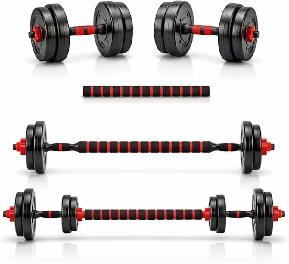 Conjunto de Halteres e Barra 15kg | Kit Musculação Completo para Treinar em Casa | Anilhas e Barras Ajustáveis | Academia em Casa Compacta Sem Kettlebell
