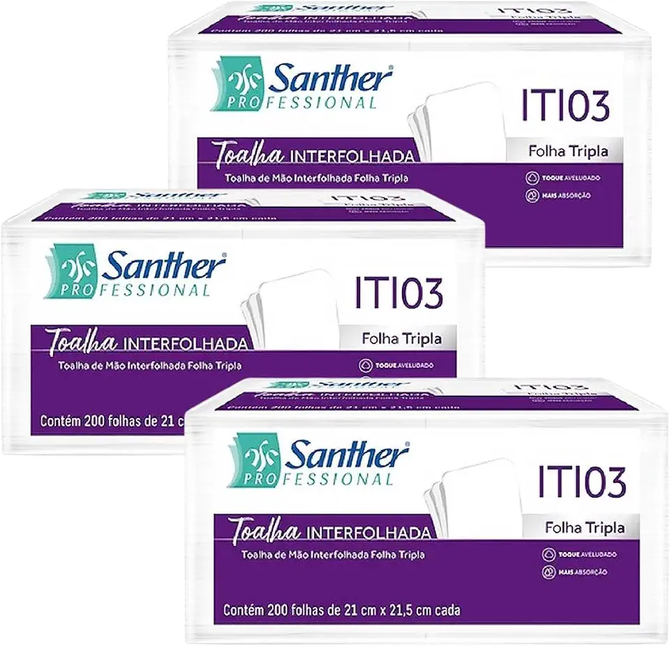 Papel Toalha Interfolhado Folha Tripla Santher Maxima Absorção 600 Folhas