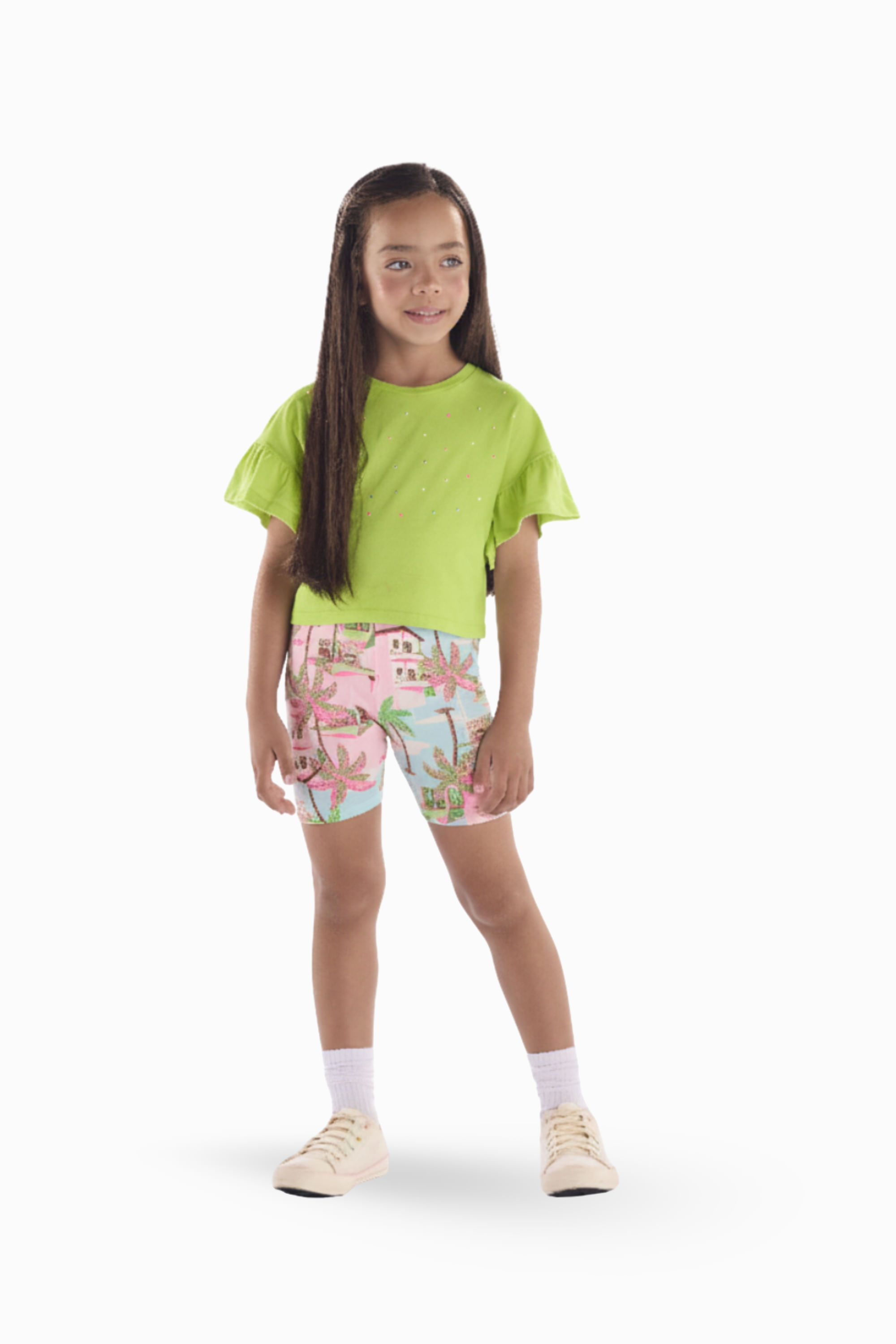 Blusa Infantil Manga Franzida com Strass (Verde Claro) Quimby — 04