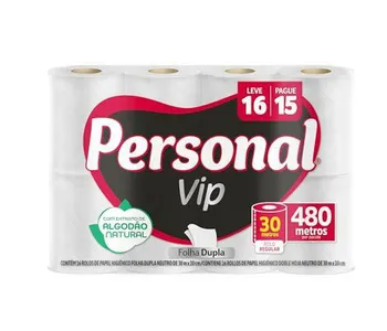 (R$ 0,60 Rolo com Cashback) 3 Pacotes Papel Higiênico Personal Vip Folha Dupla 16 un.