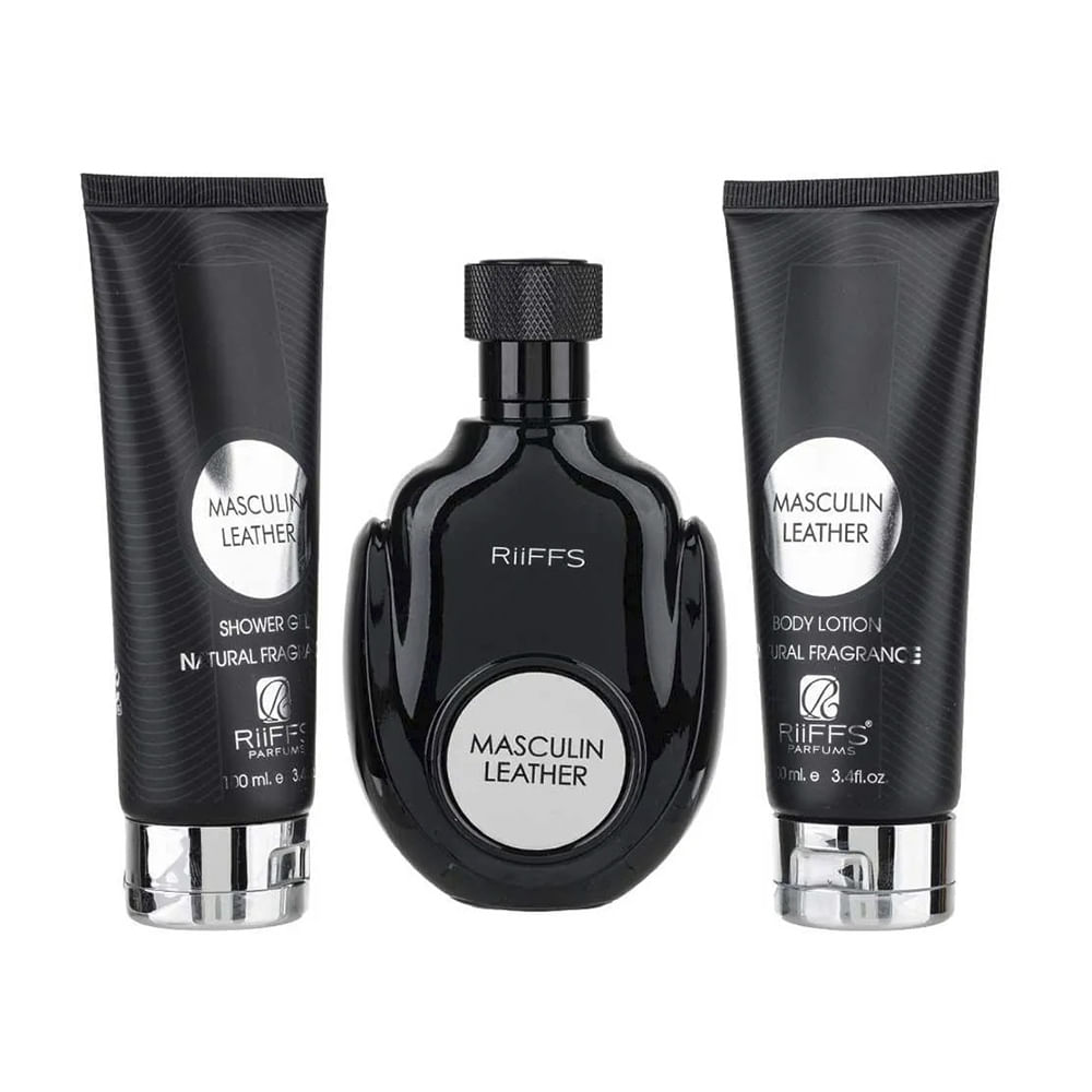 Kit Riiffs Masculin Leather Edp Pour Homme 100ml + Shower Gel 100ml + Body Lotion 100ml