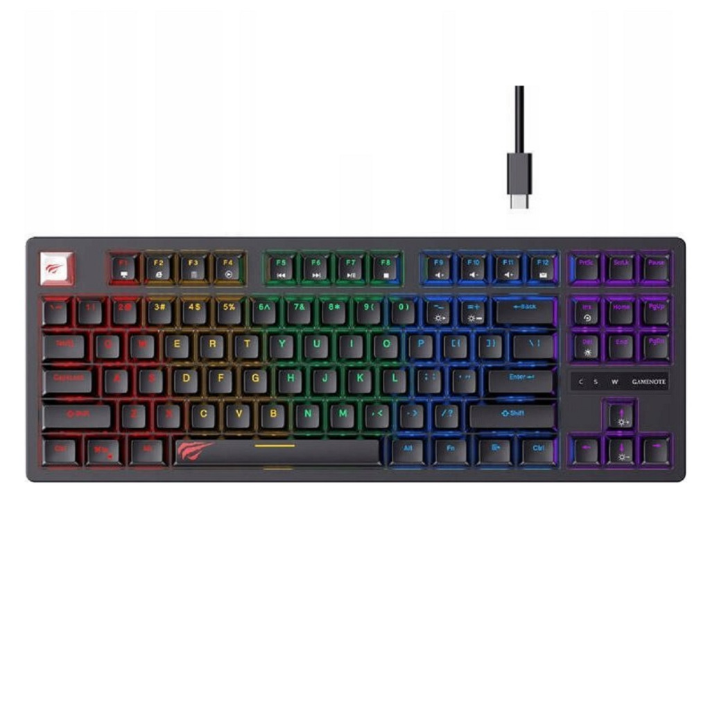 Teclado Gamer Mecânico Com Fio Havit KB892L RGB Switch Blue Usb Preto