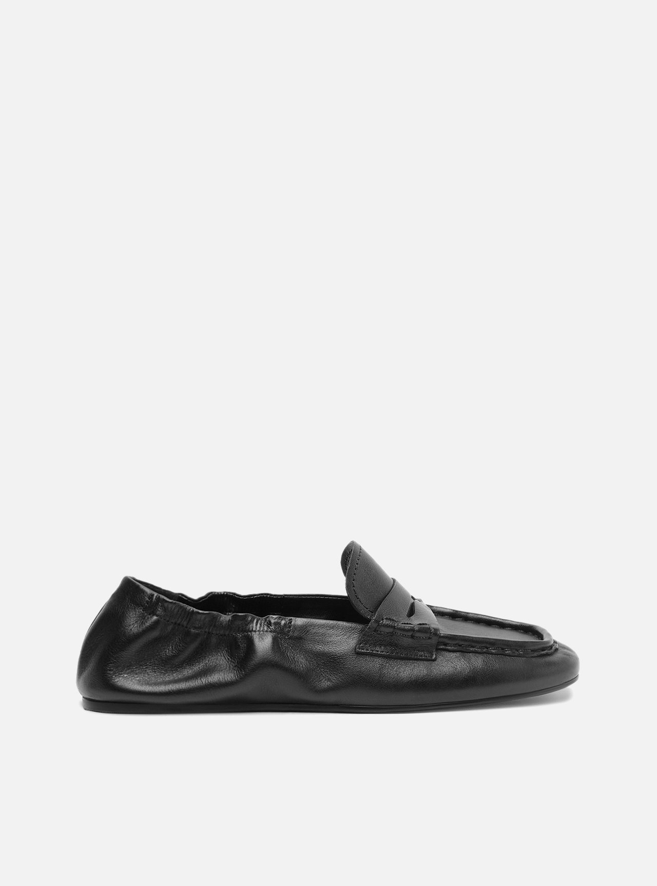 Mocassim Preto Couro Bico Quadrado Soft