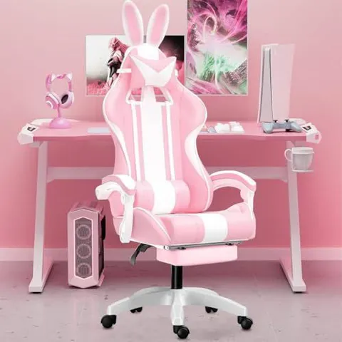 Cadeira Gamer Rosa com Orelhas de Coelho