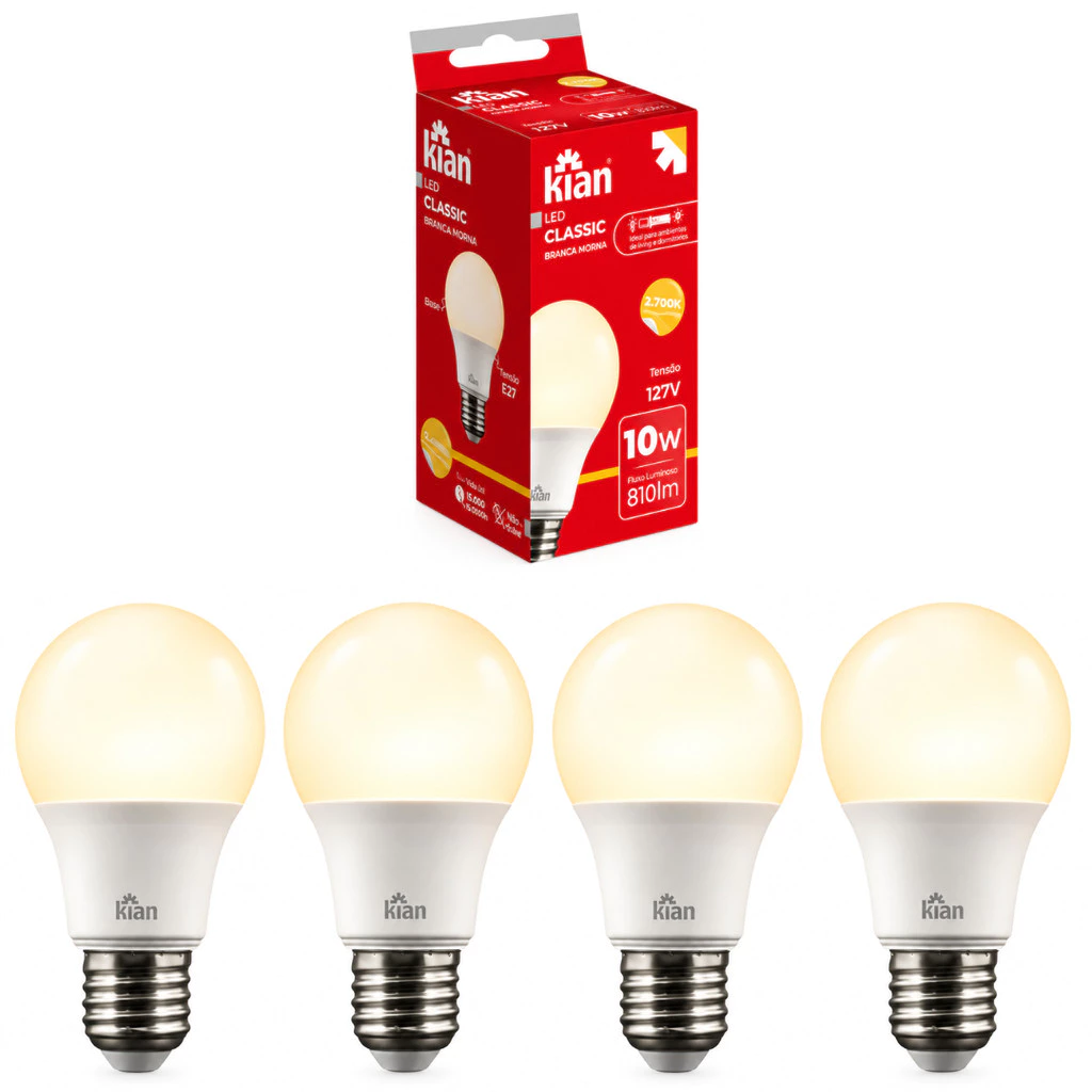 Kit 4 Lampadas Dimerizavel 10w Led Bulbo 2500k Amarela Bivolt e27 127V/220V