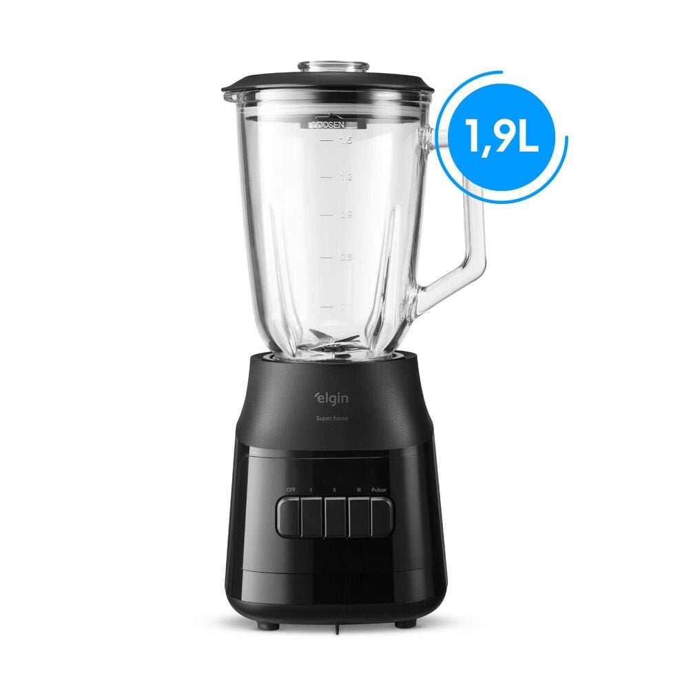 Liquidificador Elgin Super Force Preto 900W 3 Velocidades Jarra de Vidro 1,9L Função Pulsar Preto / 110
