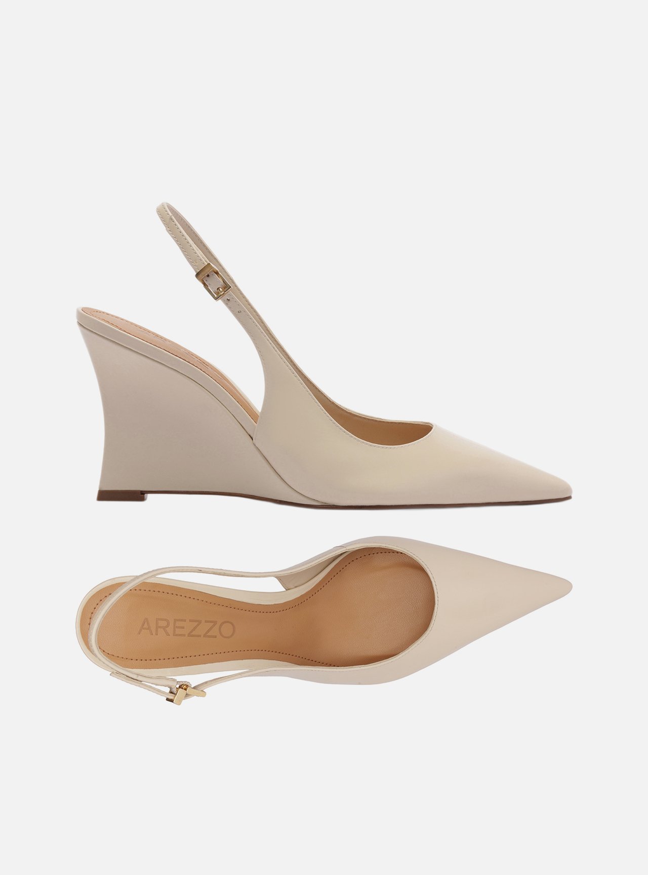 Foto 5 de Scarpin Off White Couro Salto Alto Anabela Slingback