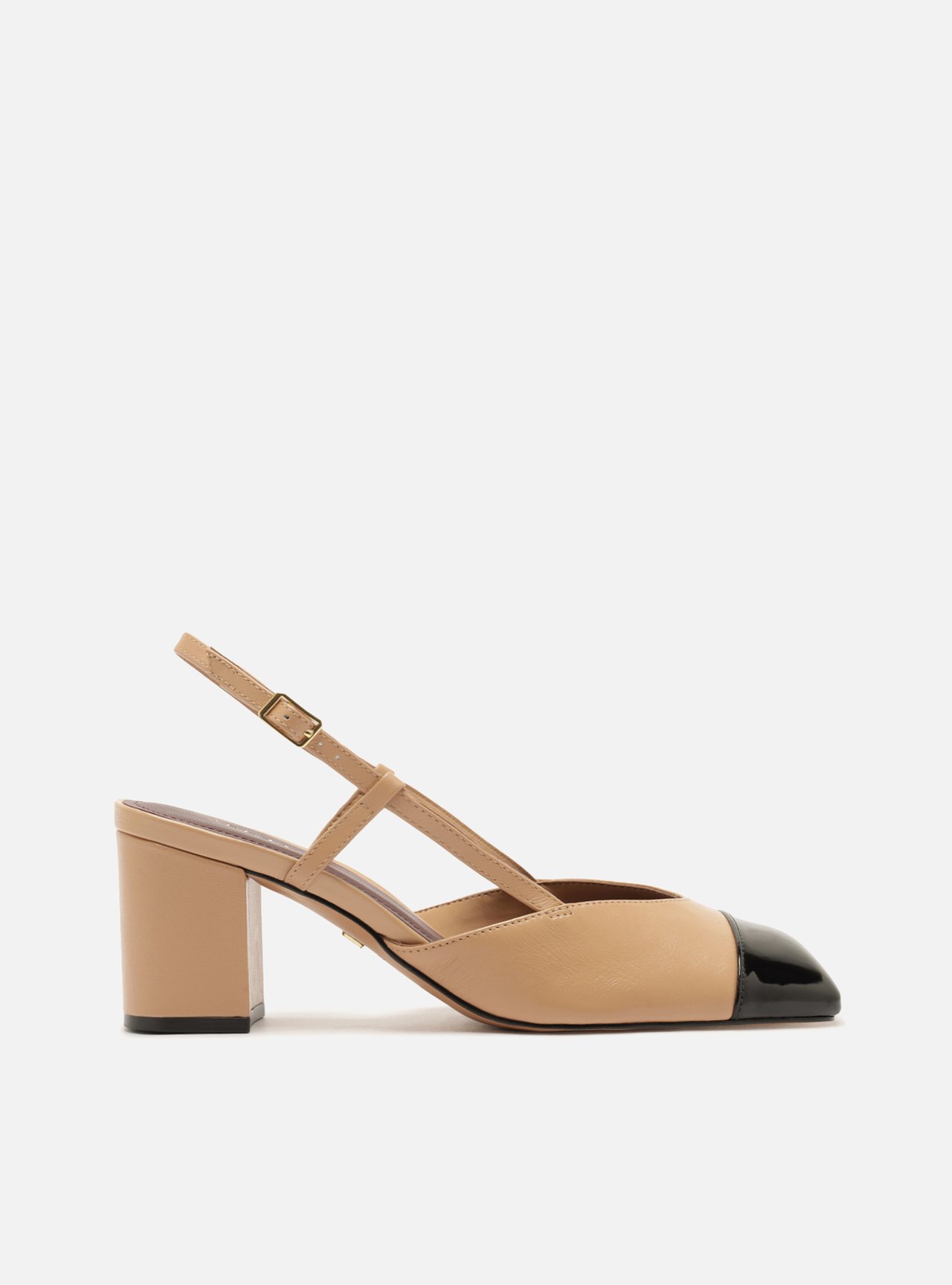 Scarpin Margot Multicolorido Verniz Salto Bloco Slingback