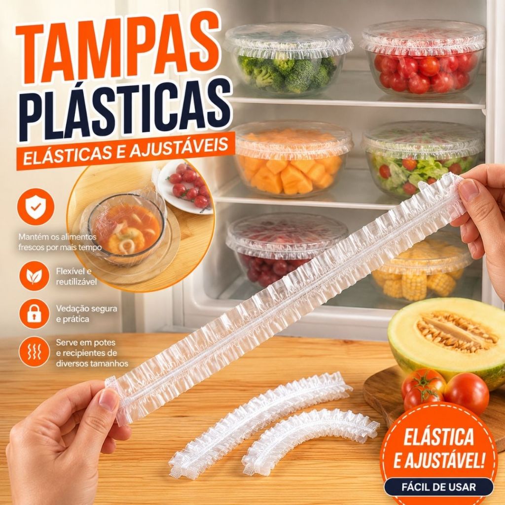 Kit Tampas Plásticas Elásticas Transparentes Protetoras Para Alimentos Capas Descartáveis Potes Pratos Tigelas Duhome