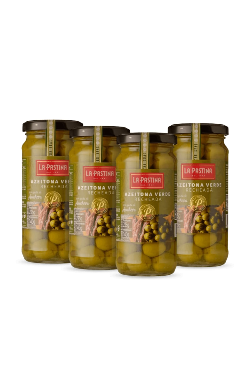 Kit 4 de Azeitona Verde Recheada Com Anchova 235G La Pastina