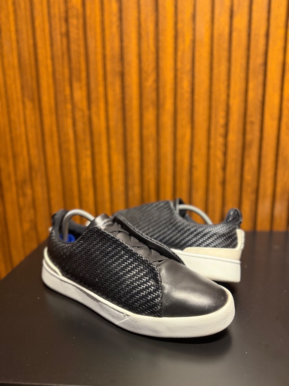 Zegna Triple Stitch Vintage Leather Woven Black — 42.5, Usado