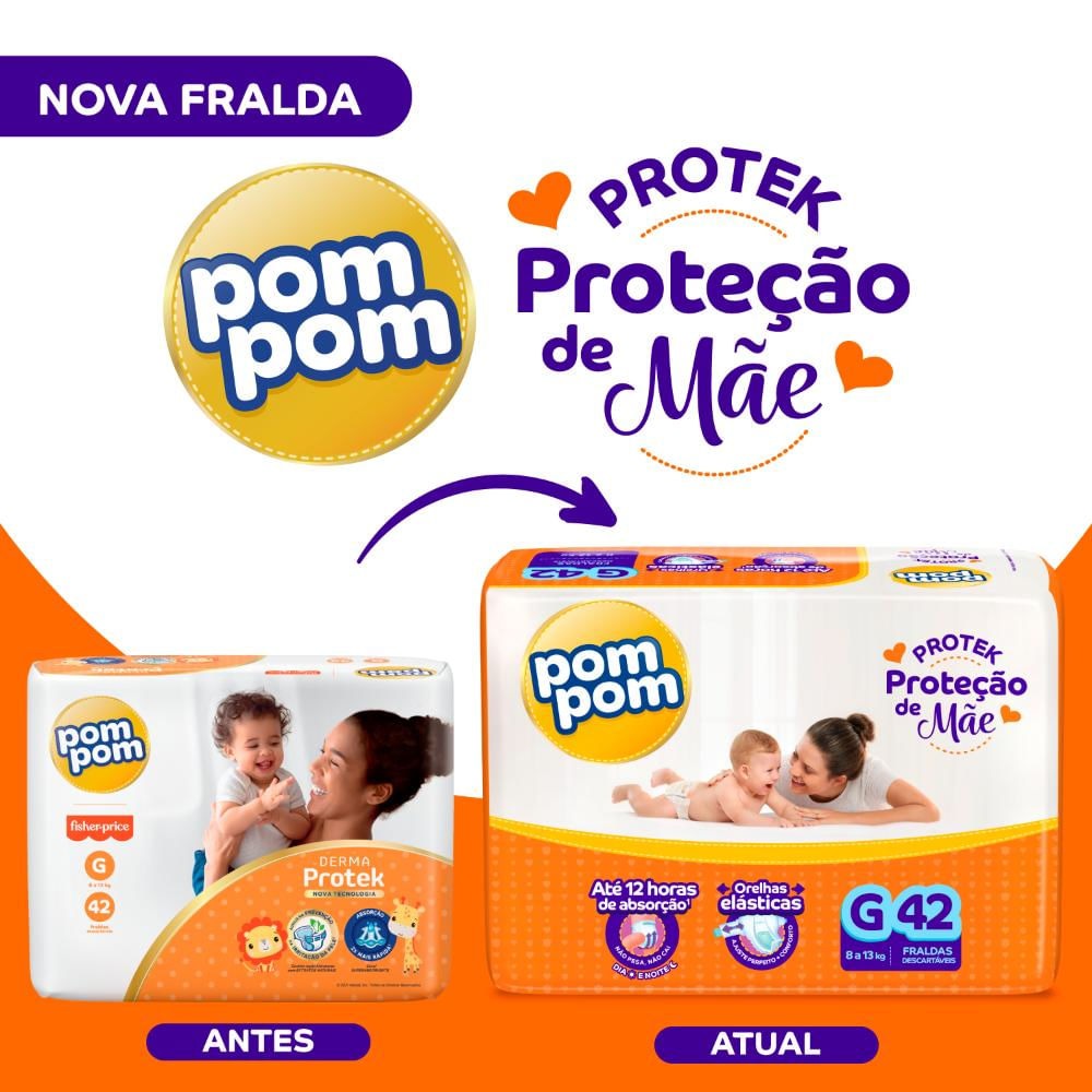 Foto 4 de Fralda Pom Pom Derma Protek Proteção de Mãe Mega G com 42un