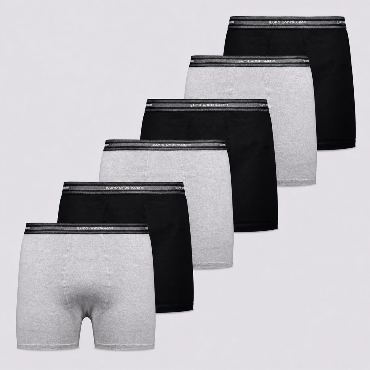 Kit 6 Cuecas Boxer Lupo Algodão com Elastano Preta e Cinza