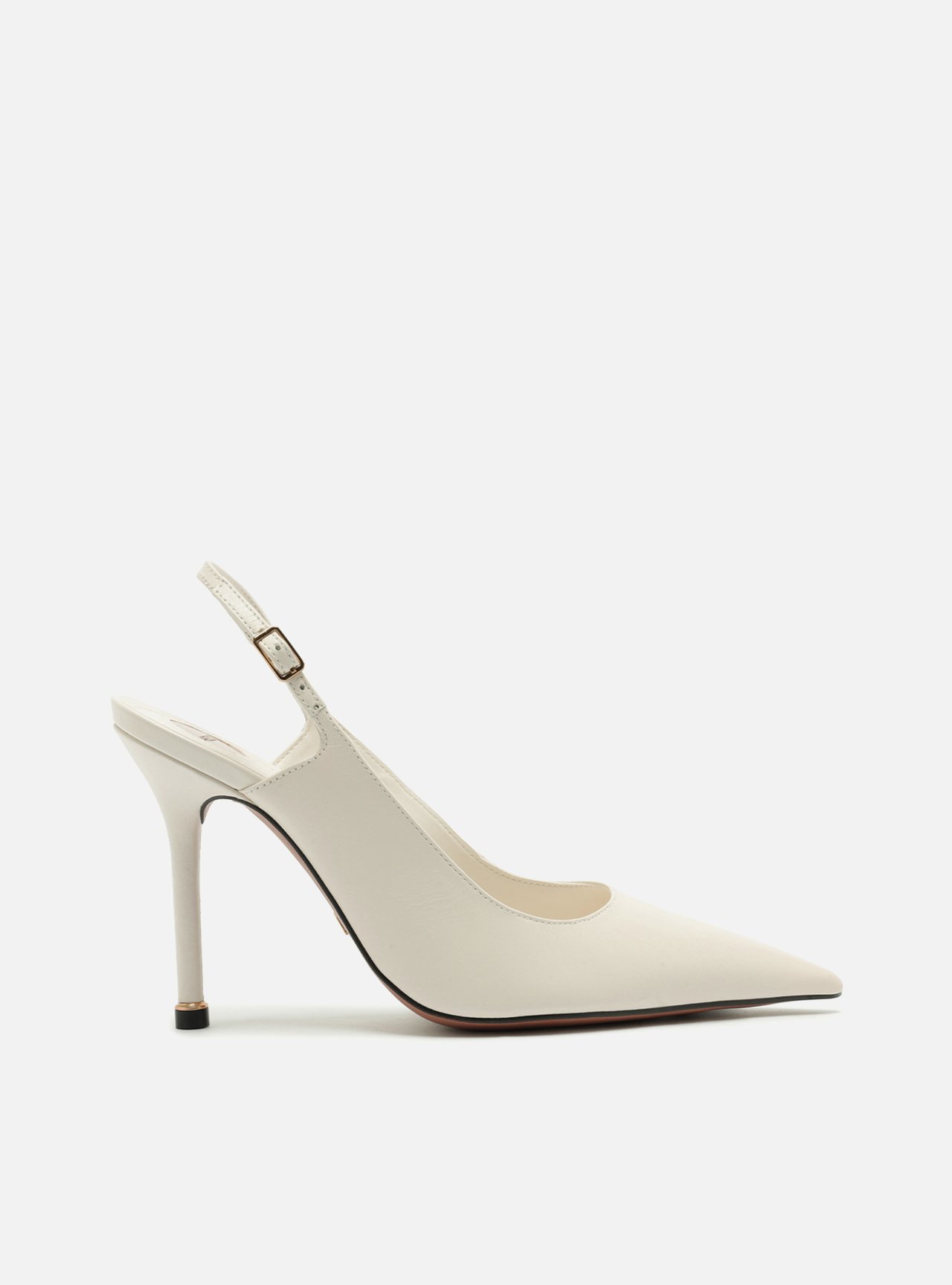 Scarpin Branco Couro Salto Fino Slingback