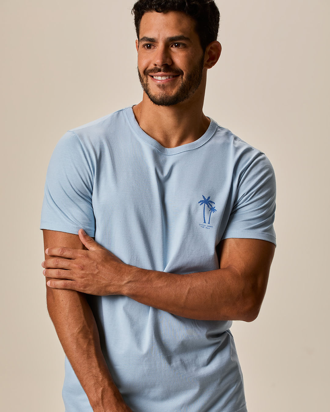 Camiseta Masculina Slim Gola Redonda Manga Curta Estampada Em Algodão — Azul - XGG