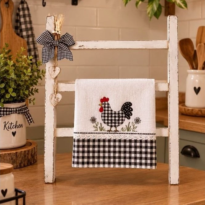 Escadinha decorativa para pano de prato estilo Farmhouse.