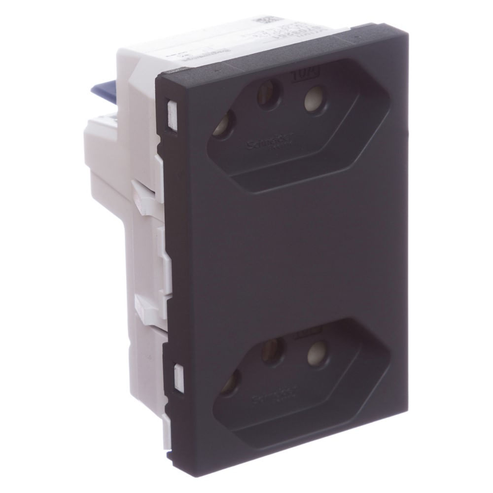 Módulo Tomada Duplex Branco 2pt 10a 250v Borne Automático 3m Grafite Orion Schneider