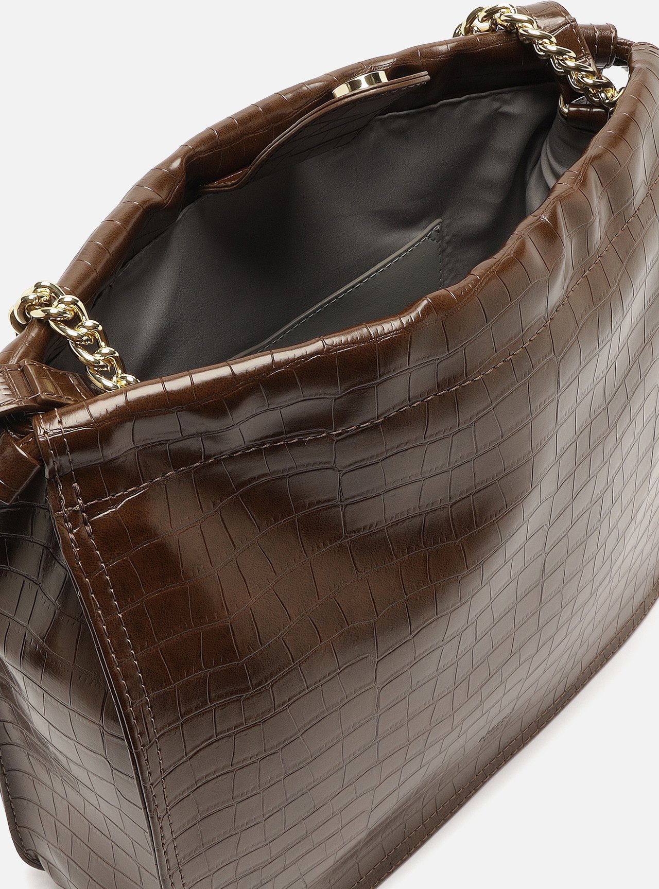 Foto 4 de Bolsa Tote Marrom Média Croco Alça