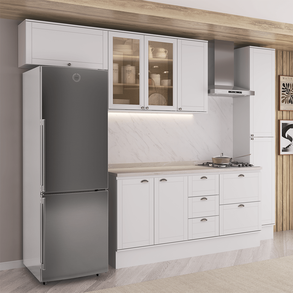 Armário de Cozinha Completa com Balcão Milla Warm Carraro Branco