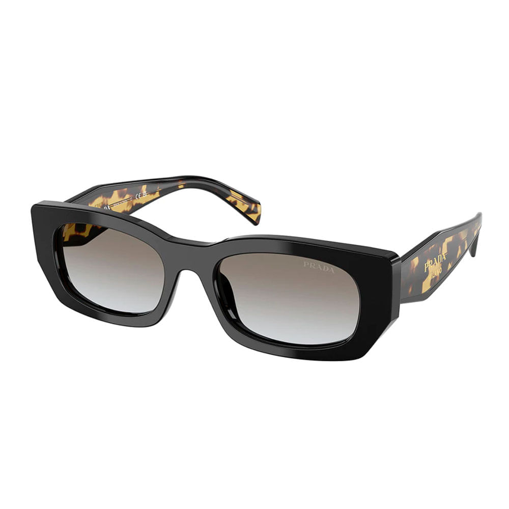 Óculos de Sol Feminino Prada Retangular PR B05S Cor Preto e Tartaruga Amarelo