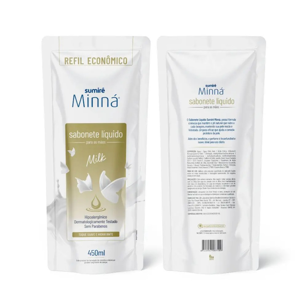 Foto 2 de Sabonete Líquido Minná Mãos Sache Milk 450ml