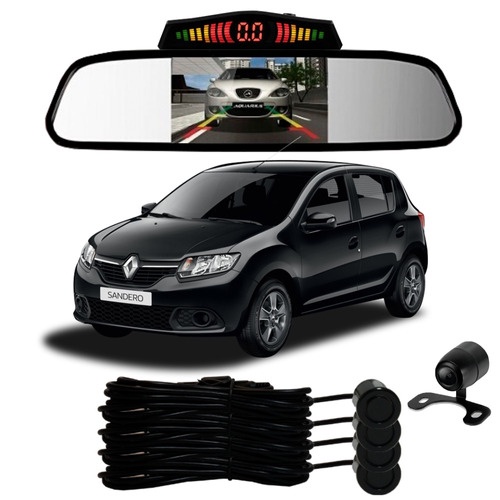 Sensor De Ré + Espelho Camera Ré Renault Sandero Preto