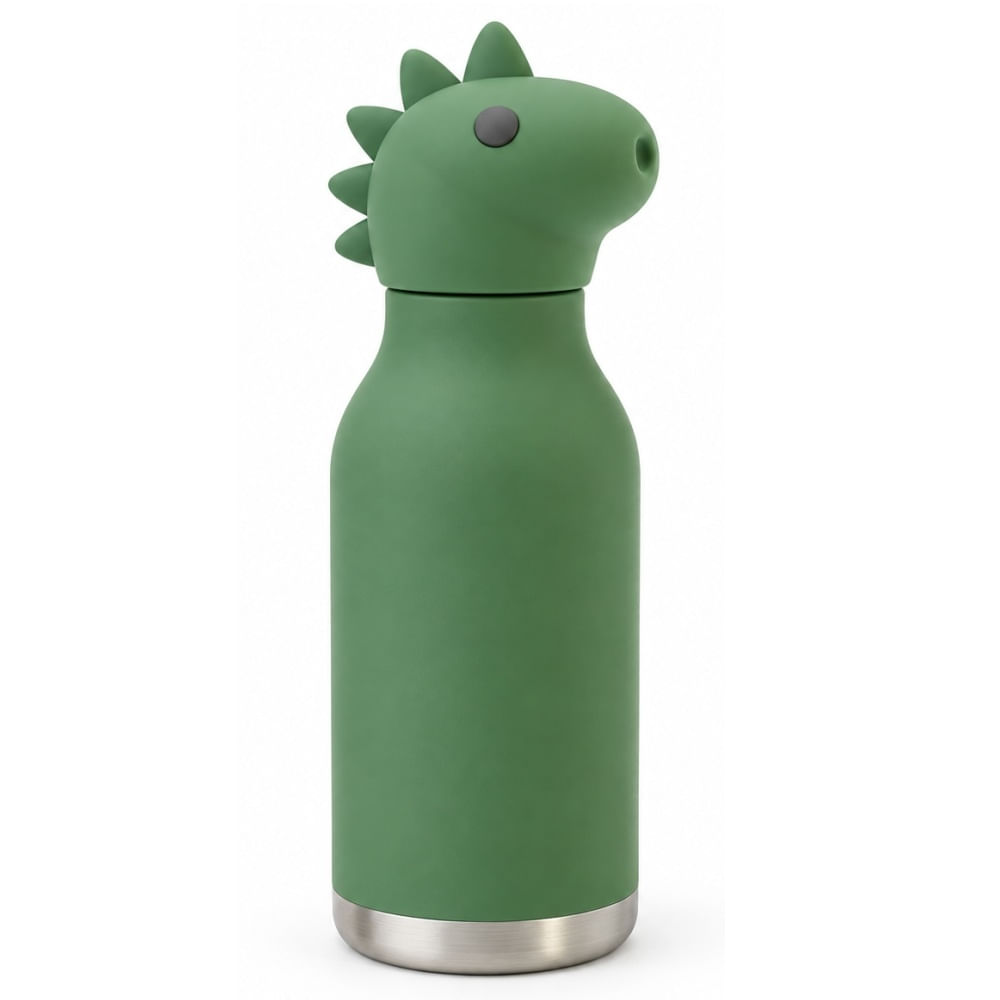 GARRAFA TÉRMICA ASOBU BESTIE DINOSAUR 460ML EM AÇO INOX E SILICONE VERDE 4084510001