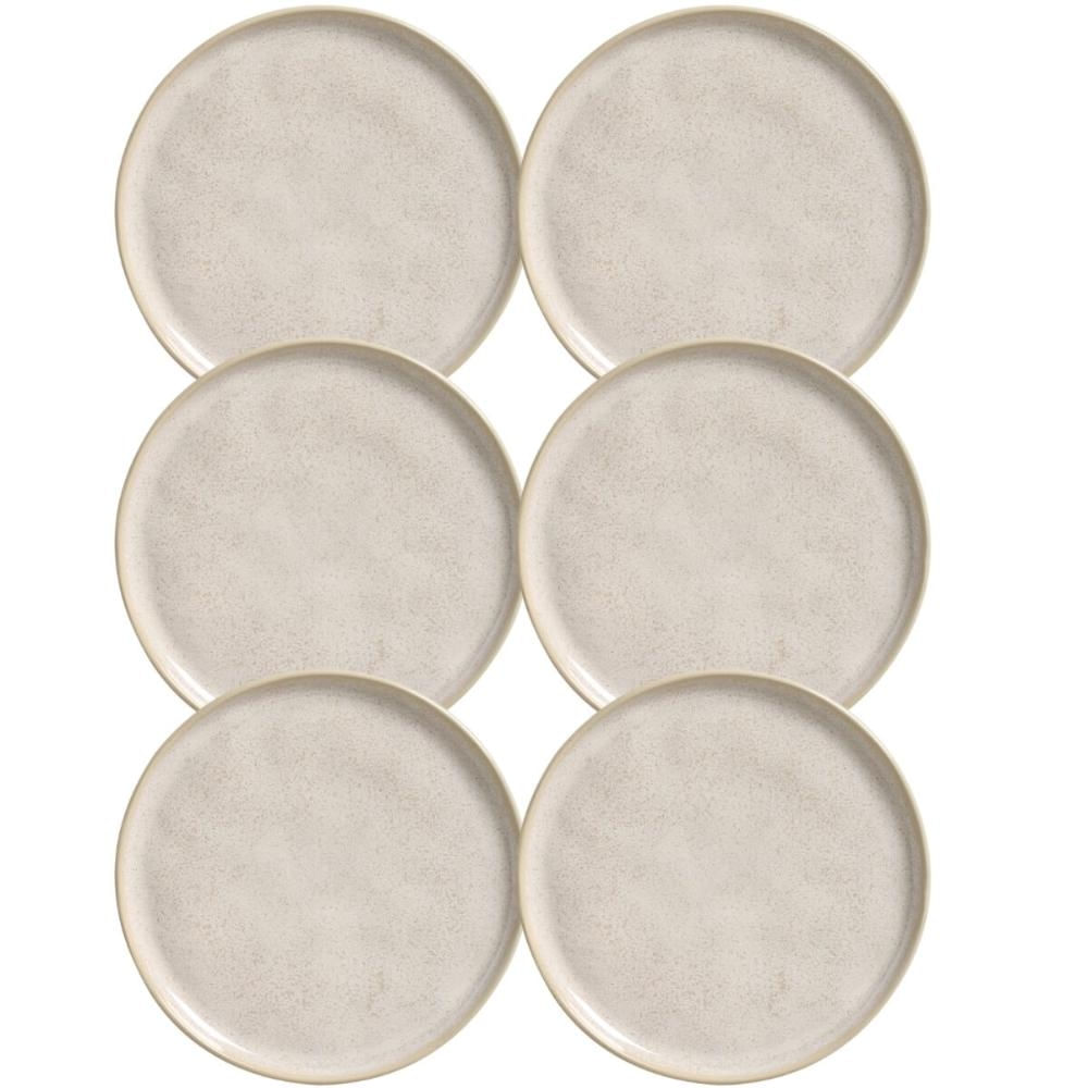 Jogo 6 Pratos 21cm Cerâmica Off White Porto Brasil Para Sobremesa Mesa Posta Bio Latte