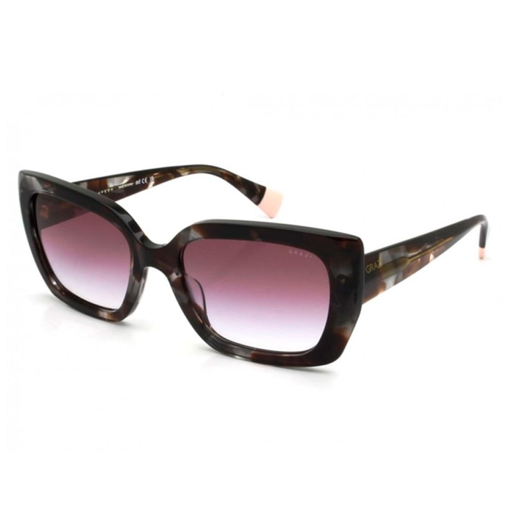 Óculos de Sol Feminino Grazi Retangular GZ4060 Cor Marrom Escuro Tartaruga Óculos de Sol Feminino Gra