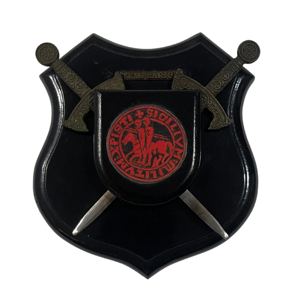 Panóplia Templária Mini Escudo 2 Espadas 14cm (item de Colecionador)