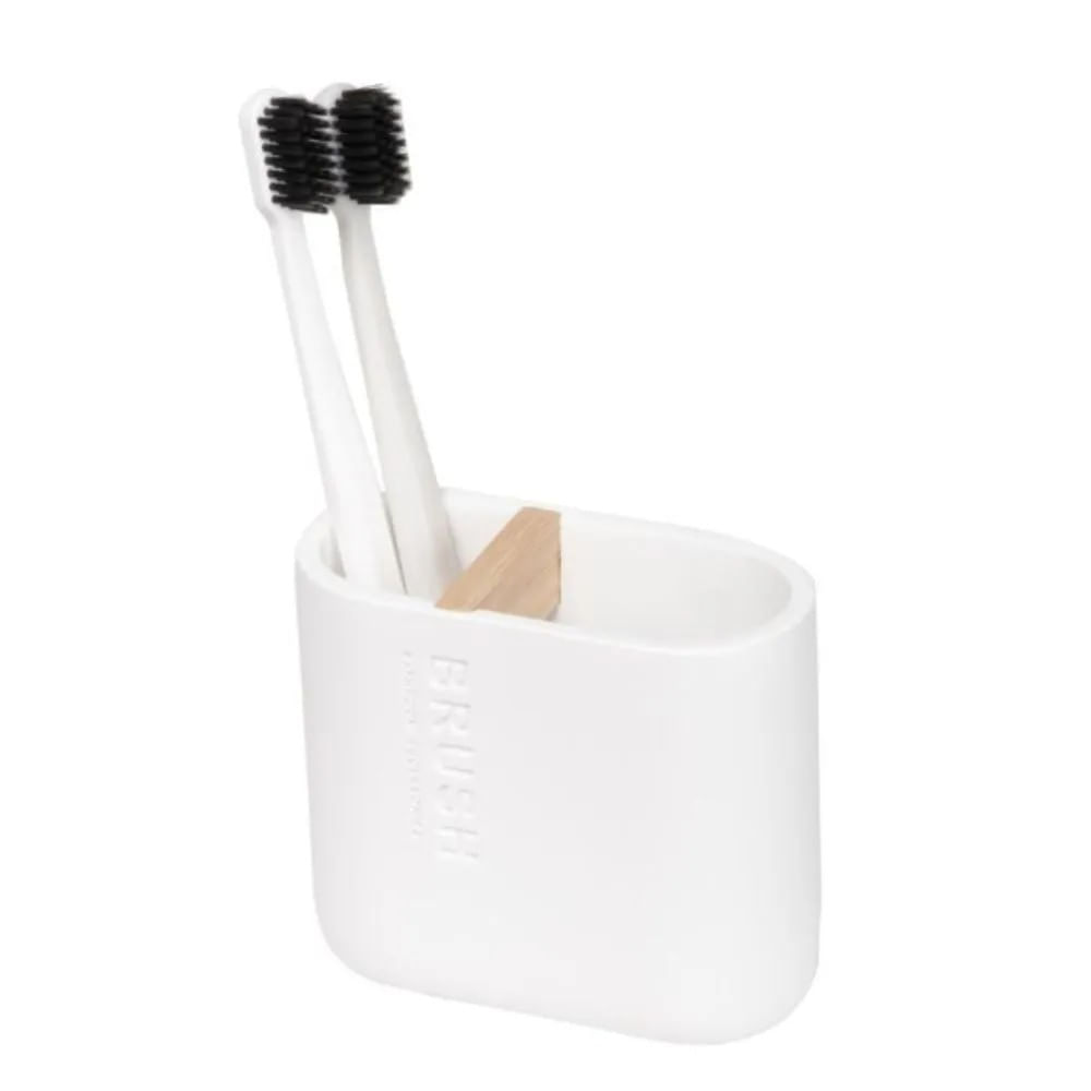Porta Escova de Dente com Divisória em Bambu Branco Scandi Coisas e Coisinhas