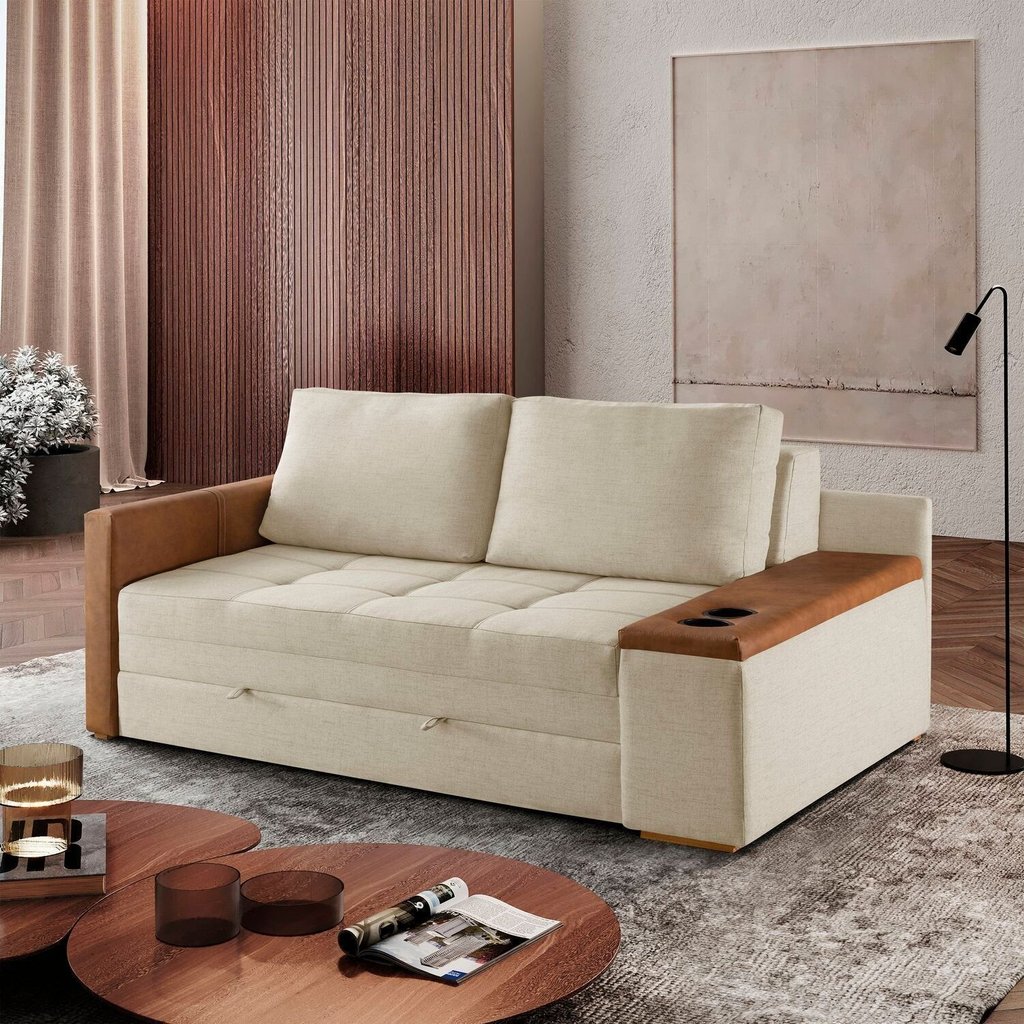Sofa Cama para Sala de Estar 159cm x 92cm Anis Bege