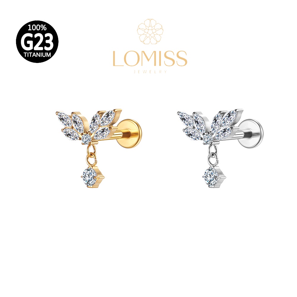 Piercing Orelha Labret Titânio PVD Zircônias Com Pingente