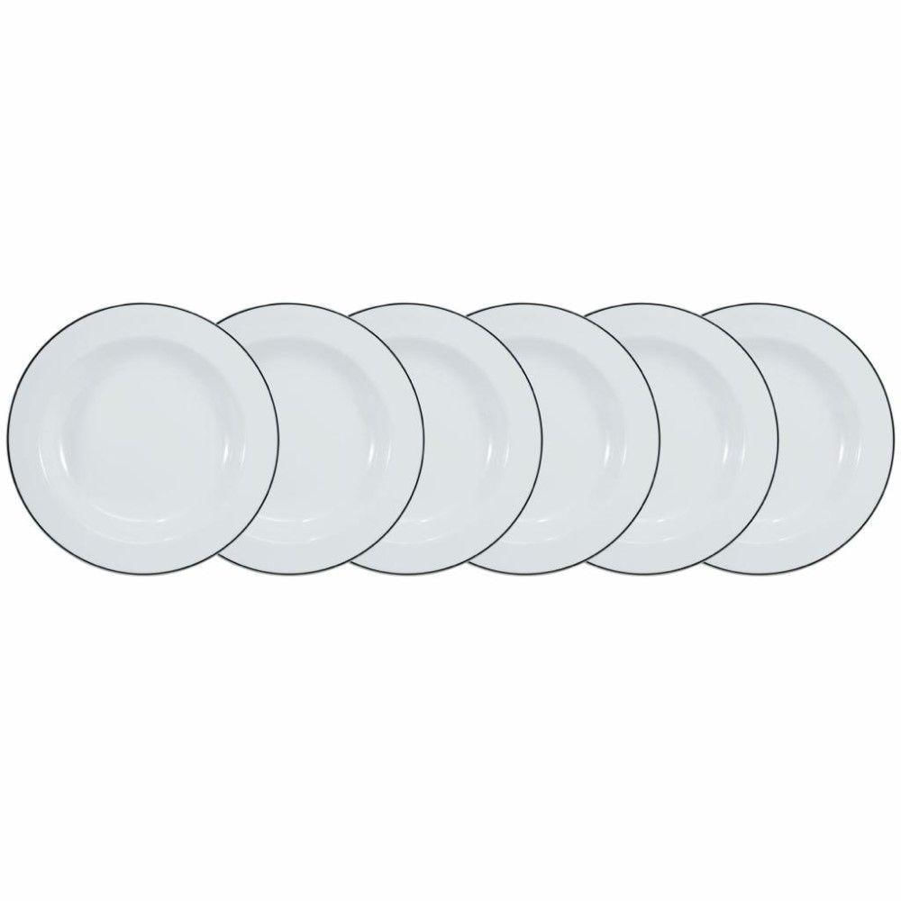 Conjunto de Pratos Fundos Itamaraty 6 Peças Porcelana Branco com Filete Prata Schmidt