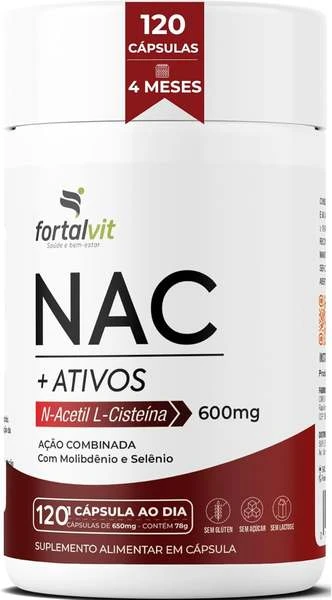 Nac 600mg 120 Cápsulas 4 Meses De Uso, Longa Duração 2x Mais, Com Molibdênio E Selênio, Fortalvit