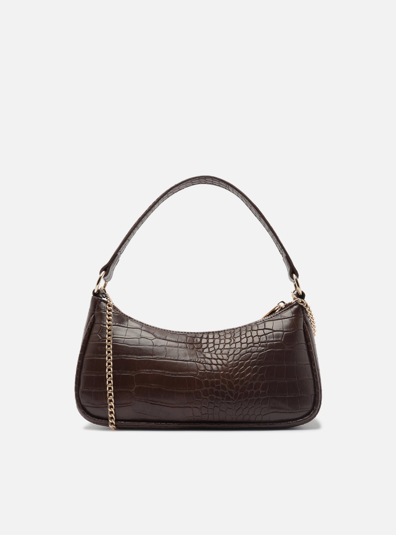 Foto 3 de Bolsa Tiracolo Preta Pequena Croco Alça Corrente
