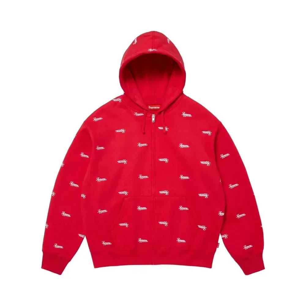 Moletom Supreme Repeat Script Zip Up Hooded Red FW25-W18 — M / G / XXG, Novo