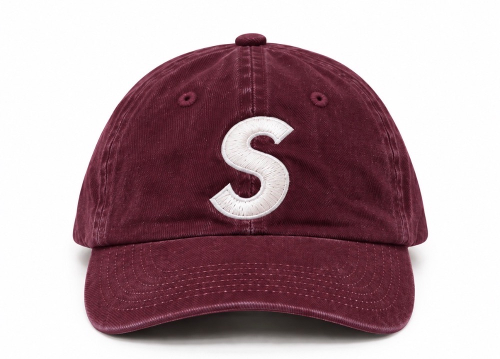 Boné Supreme Washed Canvas S Logo 6-Panel Plum FW26-W3 — Único, Novo